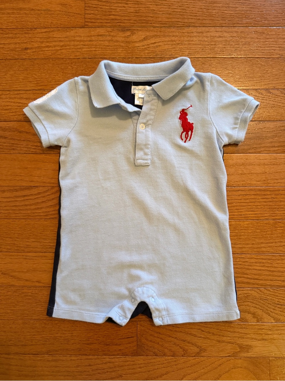 Ralph Lauren Baby Blue One Piece Shortall Romper